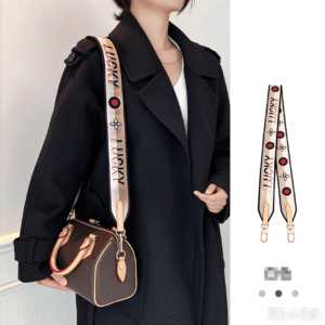 lucky-speedy-canvas-shoulder-strap-white-color White decorative canvas shoulder strap with “LUCKY” letter print, compatible with Speedy handbags, stylish casual crossbody and shoulder carry.