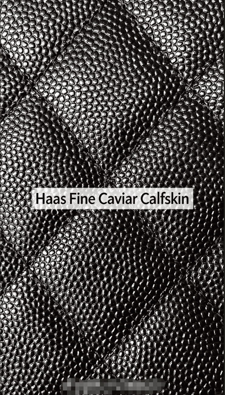 Haas Medium Caviar Calfskin leather texture, diamond quilted pattern, black embossed calfskin, glossy caviar grain, luxury material for bags, wallets and accessories